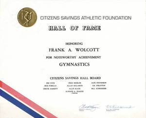 Citizens Savings Athletic Foundation Plaque for Frank Wolcott (1973-2007?)