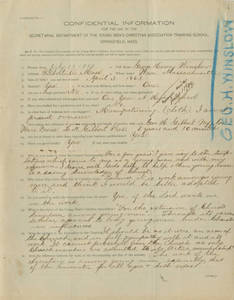 George H. Winslow Springfield College Application (July 13, 1889)
