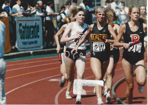 Kate Meehan running a relay race