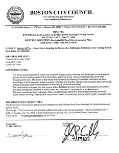 Special Committe on a Livable Boston hearing/working session minutes, June 22, 2009