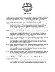 City Council meeting minutes, May 20, 2009