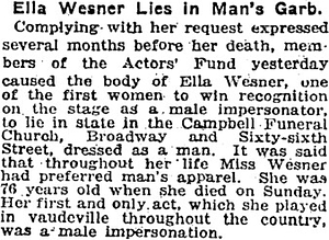 Ella Wesner Lies in Man’s Garb.