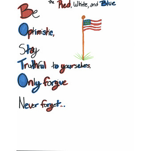 Red white and blue "Boston" acrostic from a student at Rancho Gabriela Elementary School (Surprise, Arizona)
