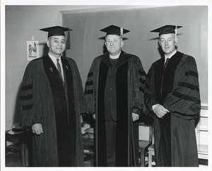 Honorary degree group: Bunche, Ralph, Michael Walsh, and Alec Guinness