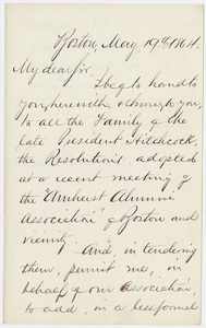 Amherst College Boston Alumni Association letter to Edward Hitchcock, Jr., 1864 May 19
