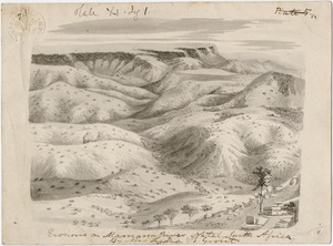 Lydia B. Grout pencil drawing, "Erosions on the Mamana River, Natal, South Africa"
