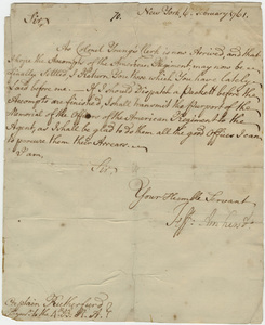 Jeffery Amherst letter to Captain Rutherford, 1761 February 6