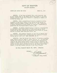 Boston City Council resolutions concerning busing, 1977 March 21