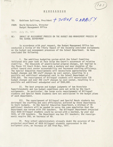 Letter from David Bernstein, Budget Management Office director, to Kathleen Sullivan, Boston School Committee President, and Judge W. Arthur Garrity, 1977 July 25