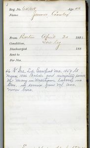 Tewksbury Almshouse Intake Record: Crowley, James