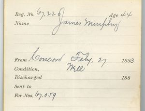 Tewksbury Almshouse Intake Record: Murphy, James