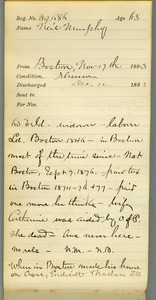 Tewksbury Almshouse Intake Record: Murphy, Neil