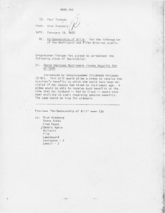 Memo #44, Co-Sponsorship of Bills: for the information of the Washington and Fifth District staffs