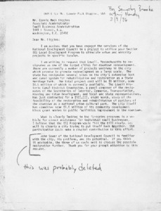 Letter to Mr. Connie Mack Higgins