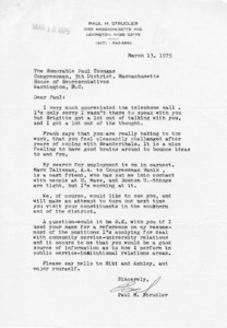 Letter to Paul Tsongas from Paul M. Strudler