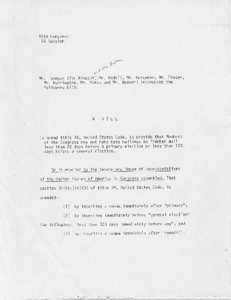 Draft of a bill introduced by Mr. Tsongas to provide that Members of Congress may not make mass mailings as franked mail near primary or general elections