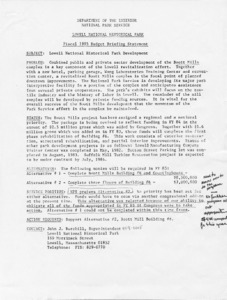 Lowell National Historical Park Fiscal 1985 Budget Briefing Statement