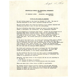 Report to the Board of Directors, September 15, 1967.