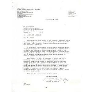 Response to school department proposals (11/15/84) - from El Comite des Padres.