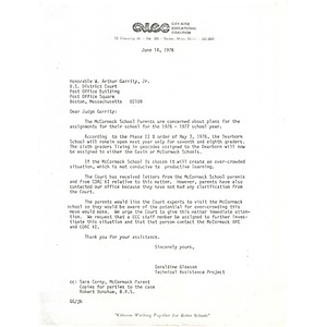 Letter, Judge Garrity, June 14, 1976.