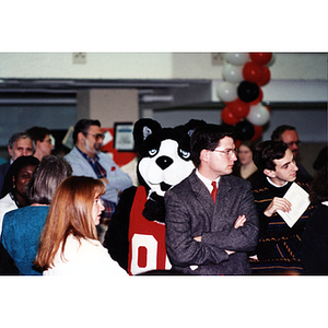 Attendees at Ell Center rededication ceremony including the Husky mascot