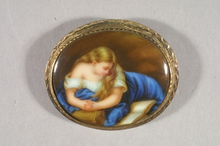 Brooch with miniature painting on porcelain
