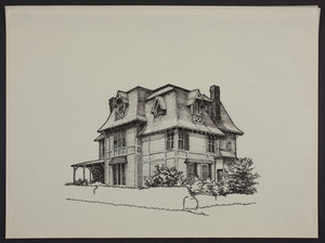 [Untitled line drawing of Sanford-Covell House.]
