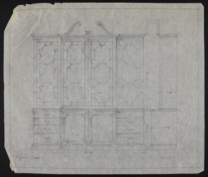 Elevation and section of furniture, house for John S. Ames, 3 Commonwealth Avenue, Boston, Mass., undated