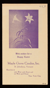 With wishes for a happy Easter, Maple Grove Candies, Inc., St. Johnsbury, Vermont