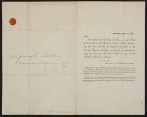 Payment notification from the United States Land Company, Boston, Mass., dated July 1, 1838