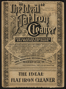 Trade card for The Ideal Flat Iron Cleaner, The Bodine Roofing Co., Mansfield, Ohio, undated