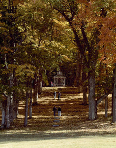 Summer house view with people, fall, Barrett House, New Ipswich, N.H.