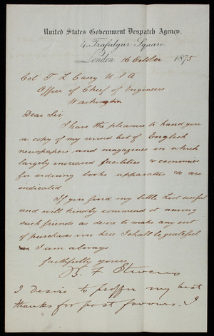 B. F. Stevens to Thomas Lincoln Casey, October 16, 1875