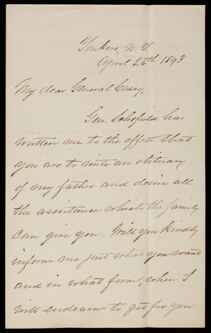 [Charles] G. Bartlett to Thomas Lincoln Casey, April 26, 1893