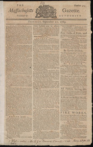 The Massachusetts Gazette, 21 September 1769