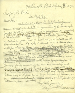 Letter from Benjamin Smith Lyman to James B. Pond