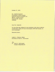 Letter from Judith A. Chilcote to Isabelle Sauberli