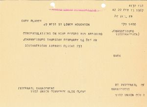 Telegram from Mark H. McCormack to Gary Player