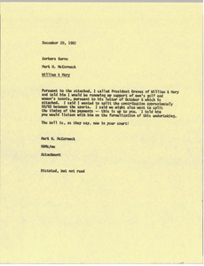 Memorandum from Mark H. McCormack to Barbara Kernc