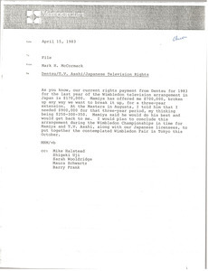 Memorandum from Mark H. McCormack concerning Japanese television rights