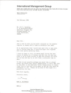 Letter from Mark H. McCormack to Ulf E. Spendrup