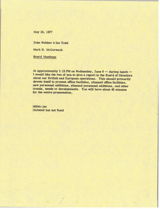 Memorandum from Mark H. McCormack to John Webber and Ian Todd