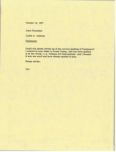 Memorandum from Judy A. Chilcote to Jules Rosenthal