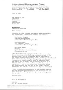 Letter from Mark H. McCormack to Alistair J. Low