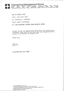Fax from Mark H. McCormack to Alastair J. Johnston