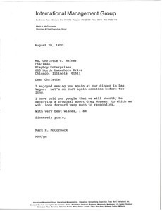 Letter from Mark H. McCormack to Christie C. Hefner