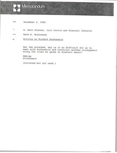 Memorandum from Mark H. McCormack to H. Kent Stanner, Curt Curtis and Alastair Johnston