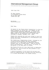 Letter from Mark H. McCormack to Sean Connery