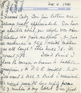 Letter from Eleanor T. C. Foote to Caleb Foote and Arthur Foote