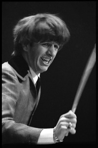 Ringo Starr on drums, in concert with the Beatles, Washington Coliseum